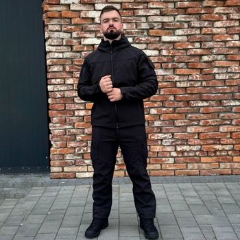 Тактичний костюм Police Softshell Куртка на флісі та Штани чорний розмір 4XL