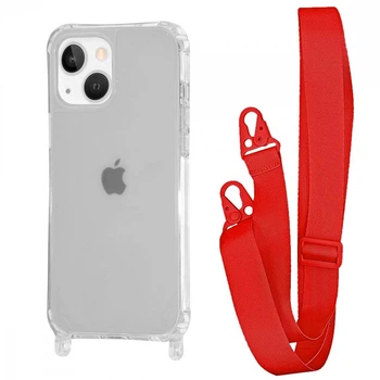Чохол з ремінцем WAVE Clear Case with Strap для Apple iPhone 15 red