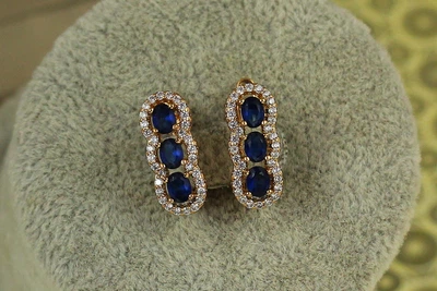 Серьги Xuping Jewelry Семафор с синими камнями 1,6 см золотистые