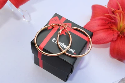 Серьги кольца Xuping Jewelry гладкие 3,5 см золотистые