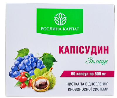 Капісудин Іглиця Рослина Карпат для очистки та відновлення кровоносної системи, 60 капсул по 500 мг