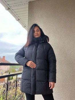 Куртка женская Lady Yep 9045 длинная бедра с капюшоном пальто 42 черная