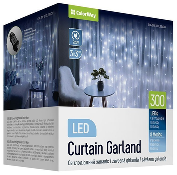 Girlanda LED ColorWay Curtain Garland 300 LED 3 x 3 m Cold White (CW-GW-300L33VCW)