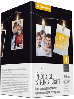 Girlanda LED ColorWay Photo Clip 20 LED 3 x AA 3 m Warm White (CW-LCP-20L30B)