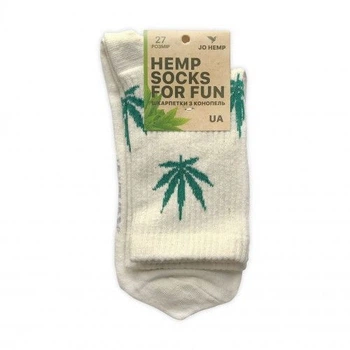 Шкарпетки з конопель високі “JO HEMP” білий листок 42-44