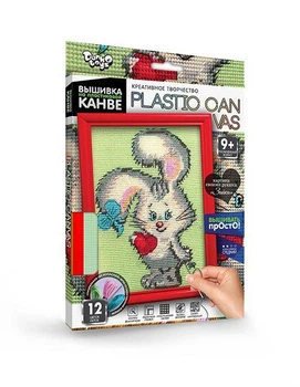 Вышивка на пластиковой канве с багетной рамкой Danko Toys Plastic Canvas: Кролик PC-01-07
