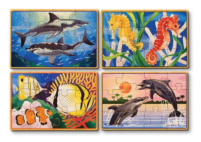 Набор деревянных пазлов в коробке Melissa & Doug «Морская жизнь» 4 пазла по 12 элементов MD3795