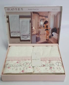 Полотенца Maison D'or 2шт Roses Бамбук 50x100 Ekru Pink