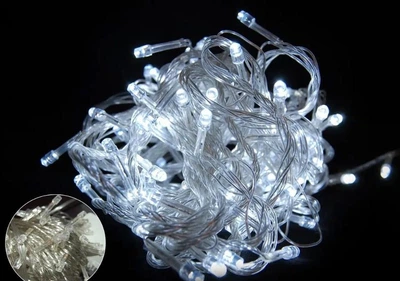 Светодиодная линейная гирлянда нить 200 LED 9 м прозрачный шнур от сети холодный белый