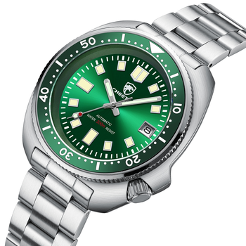 Мужские Механические Водостойкие Часы Серебристые С Зеленым Cheetah Diver 20 Bar (305768)