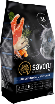 Сухой корм для длинношерстных кошек Savory со свежим лососем и белой рыбой 400 г (4820232630013)