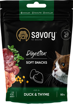 Мягкие лакомства Savory для улучшения пищеварения кошек, утка с тимьяном, 50 г (4820232631409)