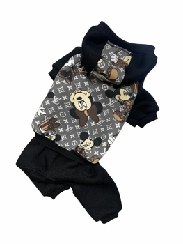 Спортивний костюм комбінезон для собак Міккі Маус (Mikey Mouse) Louis Vuitton трикотаж на флісі колір чорний розмір ML (KS 09 ML)