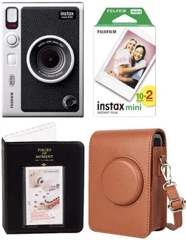 Набор Fujifilm INSTAX MINI EVO Hybrid Black черная фотокамера мгновенной печати / картриджи 20 фото / чехол коричневый / фотоальбом / подарочная упаковка