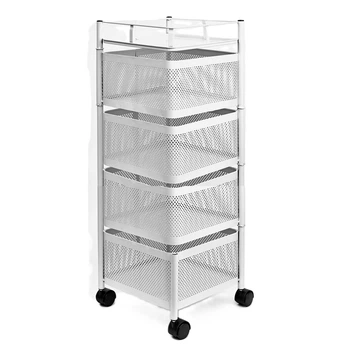 Мобільна етажерка Stenson «Cube» на колесах, 4 яруси, 27×77 см, біла (R93519-W)