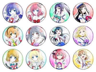 Значки аниме Треос "Love Live! School Idol Project" (Живая любовь! Проект школьные идолы) - набор 12 шт.