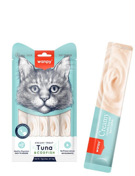 Ласощі для кішок Wanpy Creamy Lickable Treats Tuna & Codfish Ванпі вологий корм Тунець з тріскою, 14г х 5 шт (RAC-53)