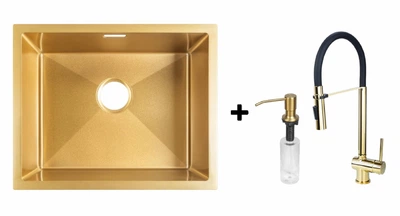 Комплект Gunter&Hauer: Кухонна мийка Ruwer 5522 Gold + Змішувач EDEL Gold + Дозатор SOAP DISPENSER Gold