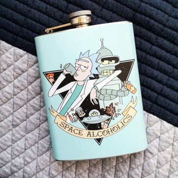 Металическая фляга для алкоголя Рик "Space Alcoholics" Rick and Morty - 500 мл Marmyza