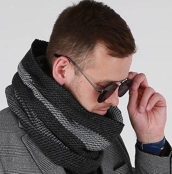 Теплий зимовий чоловічий шарф, Alur чорно-білий з сірим 144 х 45 см (59036247373361)
