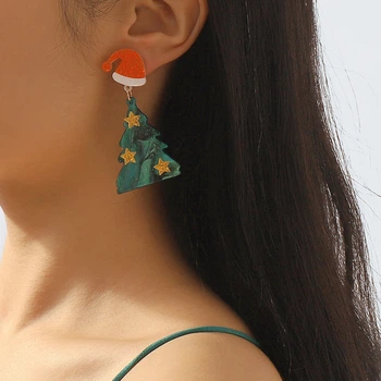 Новорічні довгі сережки ялинки з шапочками цвяшки Honey Fashion Accessories зелений (12-276)