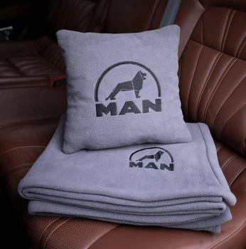 Флисовый набор плед с подушкой серый MAN, AUTO COMFORT