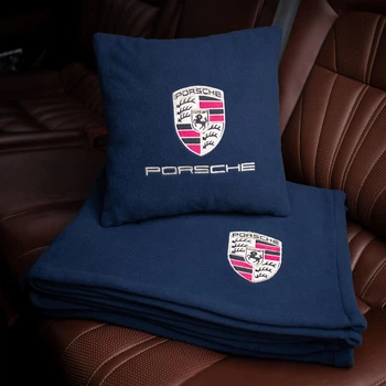 Флисовый набор плед с подушкой синий PORSCHE, AUTO COMFORT