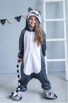 Піжама дитяча кігурумі для дівчинки Kigurumi Лемур 135-145 см сіра