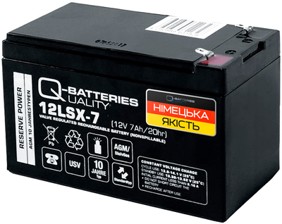 Акумуляторна батарея Q-Batteries | 12V 7Ah | F1 | LONG LIFE | AGM VRLA | 12LSX-7