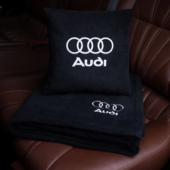 Фліс набір плед з подушкою, чорний, біла вишивка Audi, AUTO COMFORT