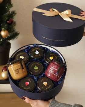 Новогодний подарок СИНИЙ ROUND на 8 вкусов по 250 г. (в синем оформлении) ТМ Honey Life