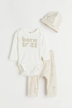 Костюм боді+штани+шапка H&M 979605-694 74см молочний барашки 2022