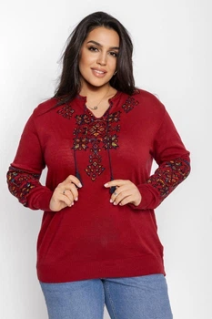 Жіночий джемпер вишиванка Писанка 2XL-4XL (52-60) Бордо