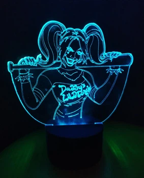 3d-світильник Харлі Квінн (Harley Quinn), Бетмен, 3д-нічник, кілька підсвічувань (на батарейці)