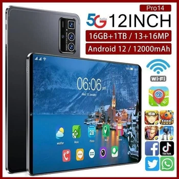 Планшет Mediatek 12 дюймів Android 12 16ГБ 1ТБ 5G 12000 мАг