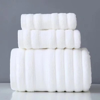 Премиальный набoр полотенец SOFT Strip 3шт (1 банное+2 для лицa/рук) YourFind 100% Коттон-МАХPA. Мягкие, легкие, супервпитывающие, Белый