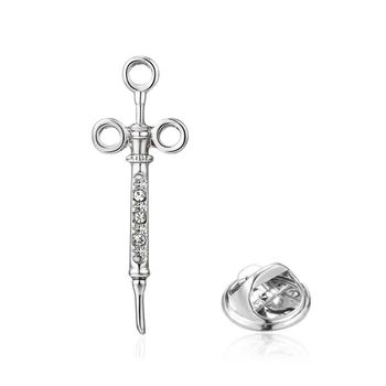 Значок (пин) BROCHE брошь бижутерия Медицина Шприц серебристый BRGV114585