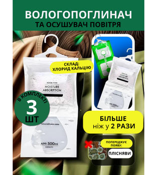 Вологопоглинач підвісний від плісняви ​​та вогкості з антигрибковим ефектом 500мл MELV поглинач вологи та запаху осушувач повітря у шафу нейтралізатор запаху для дому 3 шт