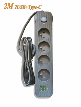 Сетевой фильтр-удлинитель 2м Power Strip 4 розетки 2xUSB-A 1xUSB-C с заземлением