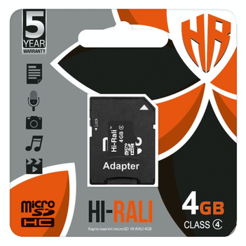 Карта памяти MicroSDHC 4GB Class 4 Hi-Rali + SD-adapter