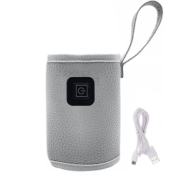 Портативный подогреватель Lesko 2024 Short Gray для детской бутылочки USB