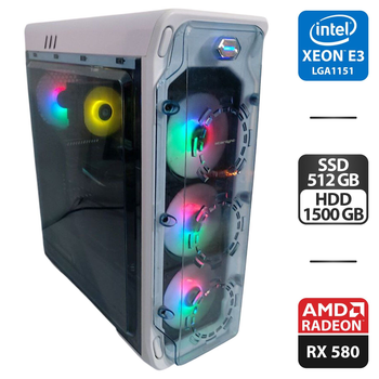 Игровой ПК GameMax StarLight Tower / Intel Xeon E3-1230 v6 (4 (8) ядра по 3.5 - 3.9 GHz) / 32 GB DDR4 / 512 GB SSD M.2 + 500 GB HDD + 1000 GB HDD / AMD Radeon RX 580, 8 GB GDDR5, 256-bit / 500W б/у