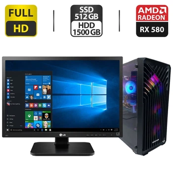 Комплект ПК: Frontier Chimbu Tower / Intel Core i7-4770 (4 (8) ядра по 3.4 - 3.9 GHz) / 32 GB DDR3 / 240 GB SSD + 1500 GB HDD / AMD Radeon RX 580, 8 GB GDDR5, 256-bit / 500W + Монитор LG 24MB37PM-B / 24" (1920x1080) IPS / VGA б/у