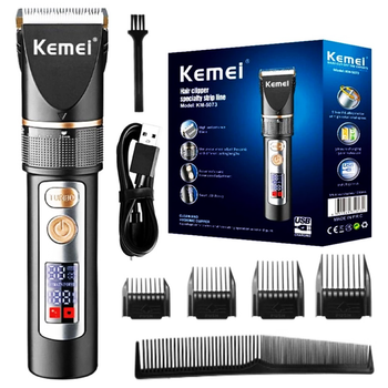 Профессиональная машинка для стрижки волос Kemei KM-5073 беспроводная с керамическим и титановым лезвием Turbo режим и 4 насадки USB зарядка
