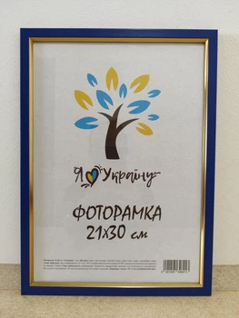 Фоторамка 21Х30, (А4), синий с золотой вставкой, 1511-614G, СТЕКЛО + КАРТОН