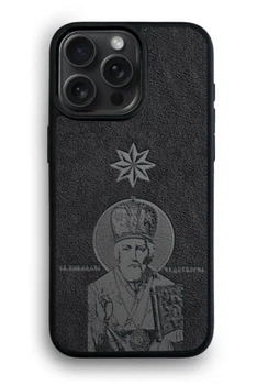 Чохол із преміальної Алькантари для iPhone 15 Pro Saint Mykolay черний