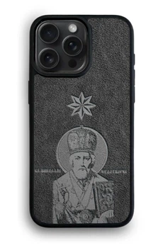 Чехол из премиальной Алькантары для iPhone 16 Pro Max Saint Mykolay серый