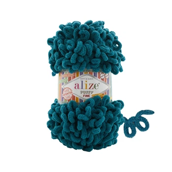 Пряжа Alize Puffy Fine плюшева петельна для в'язання руками водна синь №330