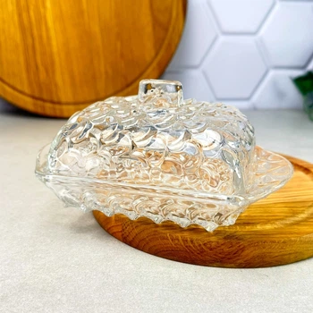 Стеклянная маслёнка с крышкой Волна