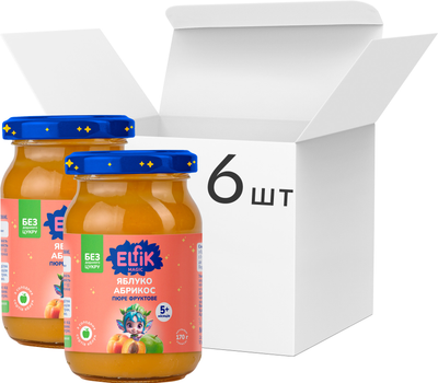 Упаковка детского пюре Elfik Magic из яблок и абрикосов без сахара 170 г х 6 шт (4820134723547)